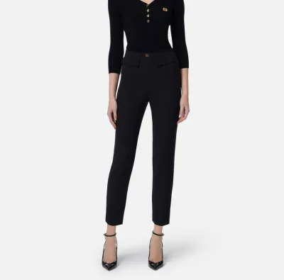 Pantaloni slim in crêpe con placca logo Elisabetta Franchi  | Borotalc