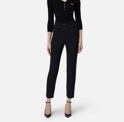 Pantaloni slim in crêpe con placca logo Elisabetta Franchi  | Borotalc