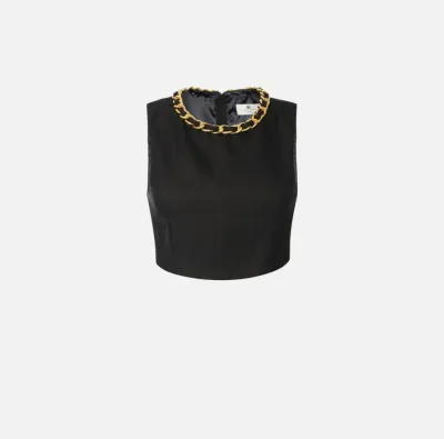 Elisabetta Franchi Top in misto lino con catena gioiello  | BorotalcoC