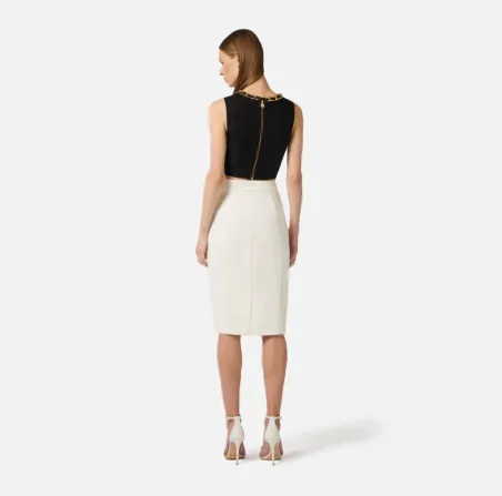 Elisabetta Franchi Top in misto lino con catena gioiello  | BorotalcoC
