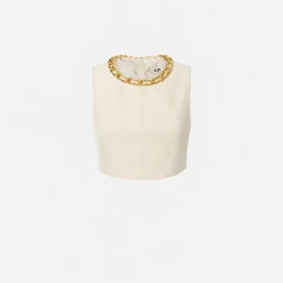 Elisabetta Franchi Top in misto lino con catena gioiello  | BorotalcoC