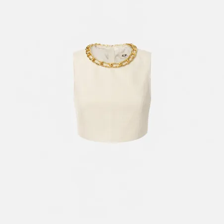 Elisabetta Franchi Top in misto lino con catena gioiello  | BorotalcoC