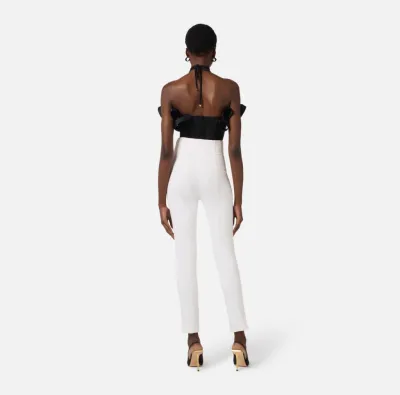 ELISABETTA FRANCHI Pantaloni in Doppio Crêpe Stretch con Dettagli Logo