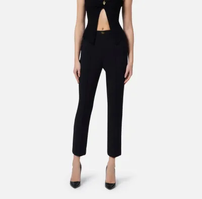 Pantaloni in crêpe con tasche e placca logo Elisabetta Franchi  | Boro