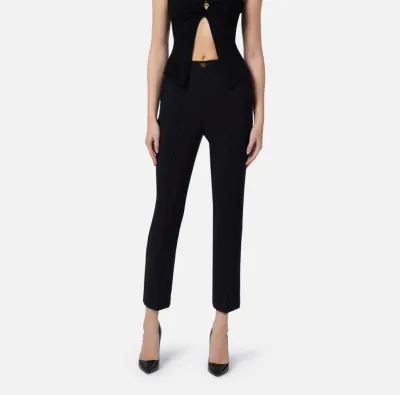Pantaloni in crêpe con tasche e placca logo Elisabetta Franchi  | Boro