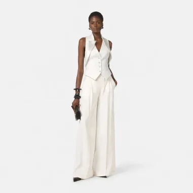 Elisabetta Franchi Gilet in crêpe leggero con rever in raso  | Borotal