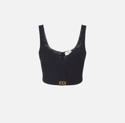 Elisabetta Franchi – Top in crêpe leggero con dettagli logo  | Borotal