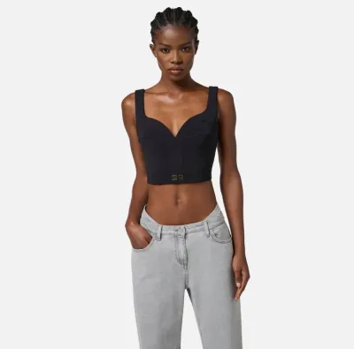 Elisabetta Franchi – Top in crêpe leggero con dettagli logo  | Borotal