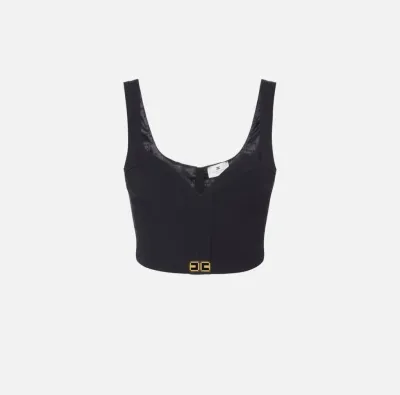 Elisabetta Franchi – Top in crêpe leggero con dettagli logo  | Borotal