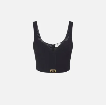 Elisabetta Franchi – Top in crêpe leggero con dettagli logo  | Borotal