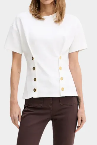 Elisabetta Franchi T-shirt in Maglia con Bottoni Decorativi  | Borotal