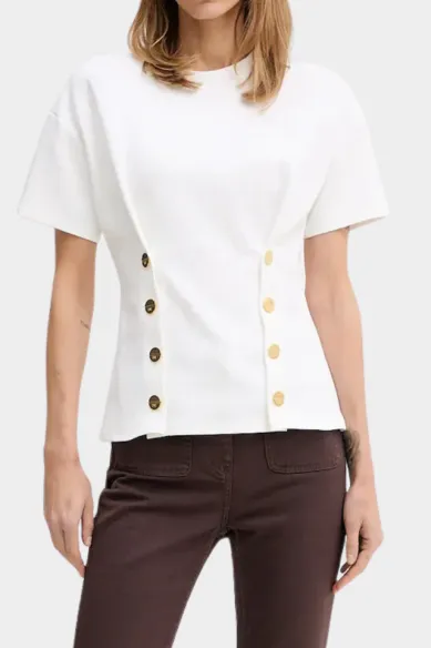 Elisabetta Franchi T-shirt in Maglia con Bottoni Decorativi  | Borotal