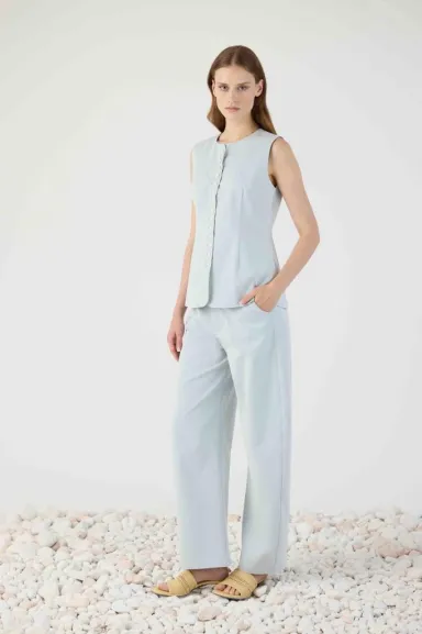 Eleh Pantalone ampio azzurro chiaro in tencel e cotone  | BorotalcoCag