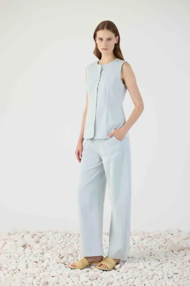 Eleh Pantalone ampio azzurro chiaro in tencel e cotone  | BorotalcoCag