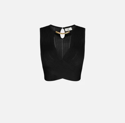 Elisabetta Franchi Top in maglia con dettaglio gioiello  | BorotalcoCa