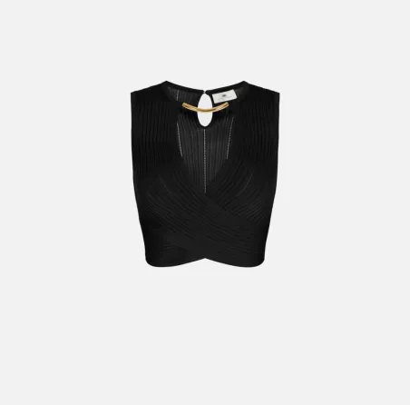 Elisabetta Franchi Top in maglia con dettaglio gioiello  | BorotalcoCa