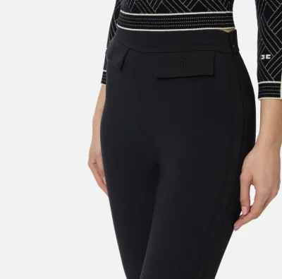 ELISABETTA FRANCHI Pantaloni in doppio crêpe stretch con logo ricamato