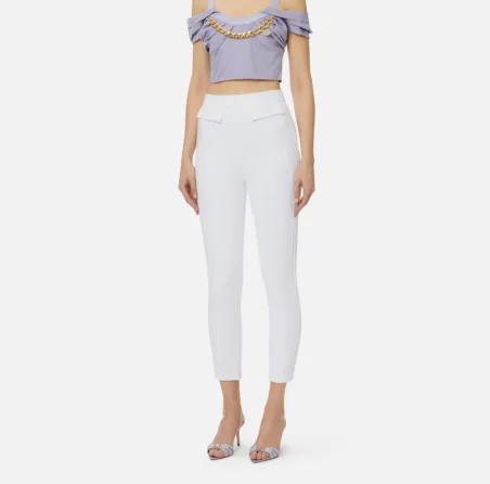 ELISABETTA FRANCHI Pantaloni in doppio crêpe stretch con logo ricamato