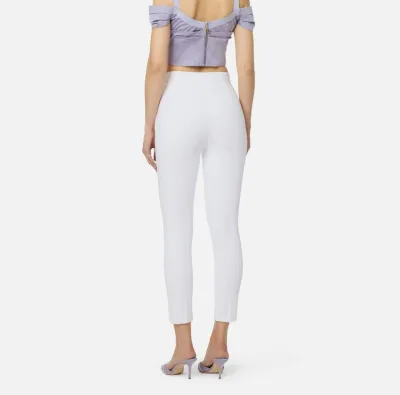 ELISABETTA FRANCHI Pantaloni in doppio crêpe stretch con logo ricamato
