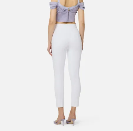 ELISABETTA FRANCHI Pantaloni in doppio crêpe stretch con logo ricamato