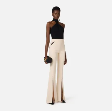 Elisabetta Franchi Pantaloni in crêpe leggero con cut-out e spacchi  |