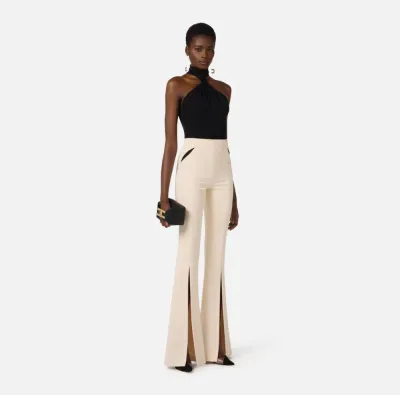 Elisabetta Franchi Pantaloni in crêpe leggero con cut-out e spacchi  |