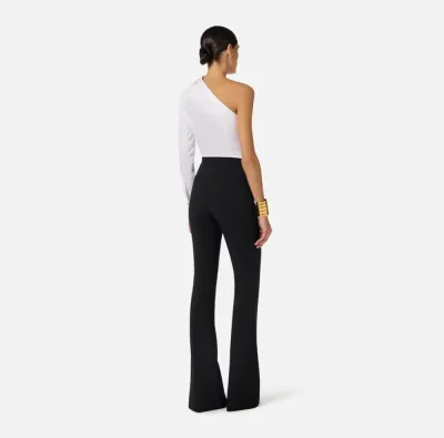 ELISABETTA FRANCHI Pantaloni in doppio crêpe stretch con logo charm  |