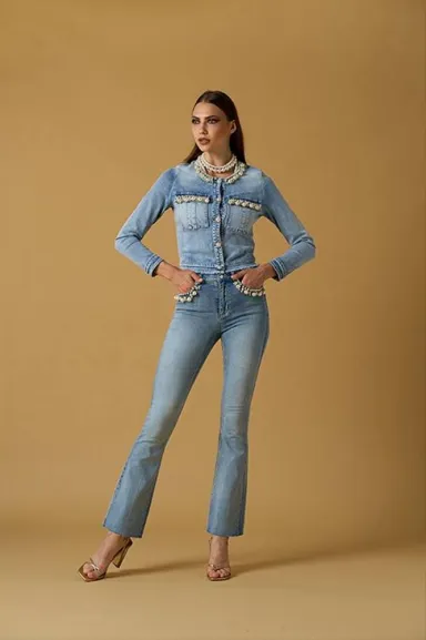 NO SECRETS Giubbino Jeans con Ricamo Perle  | BorotalcoCagliari.it