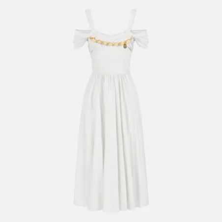 ELISABETTA FRANCHI Abito in cotone stretch con catena gioiello  | Boro